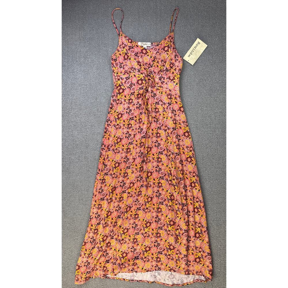 NWTโ Rewind Dress Floral Midi Pink Yellow Spaghetti Strap Size XS
